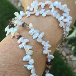 Keshi Necklace Pearl Necklace Multi-Color Gemstones June Birthdays Petal Pearls